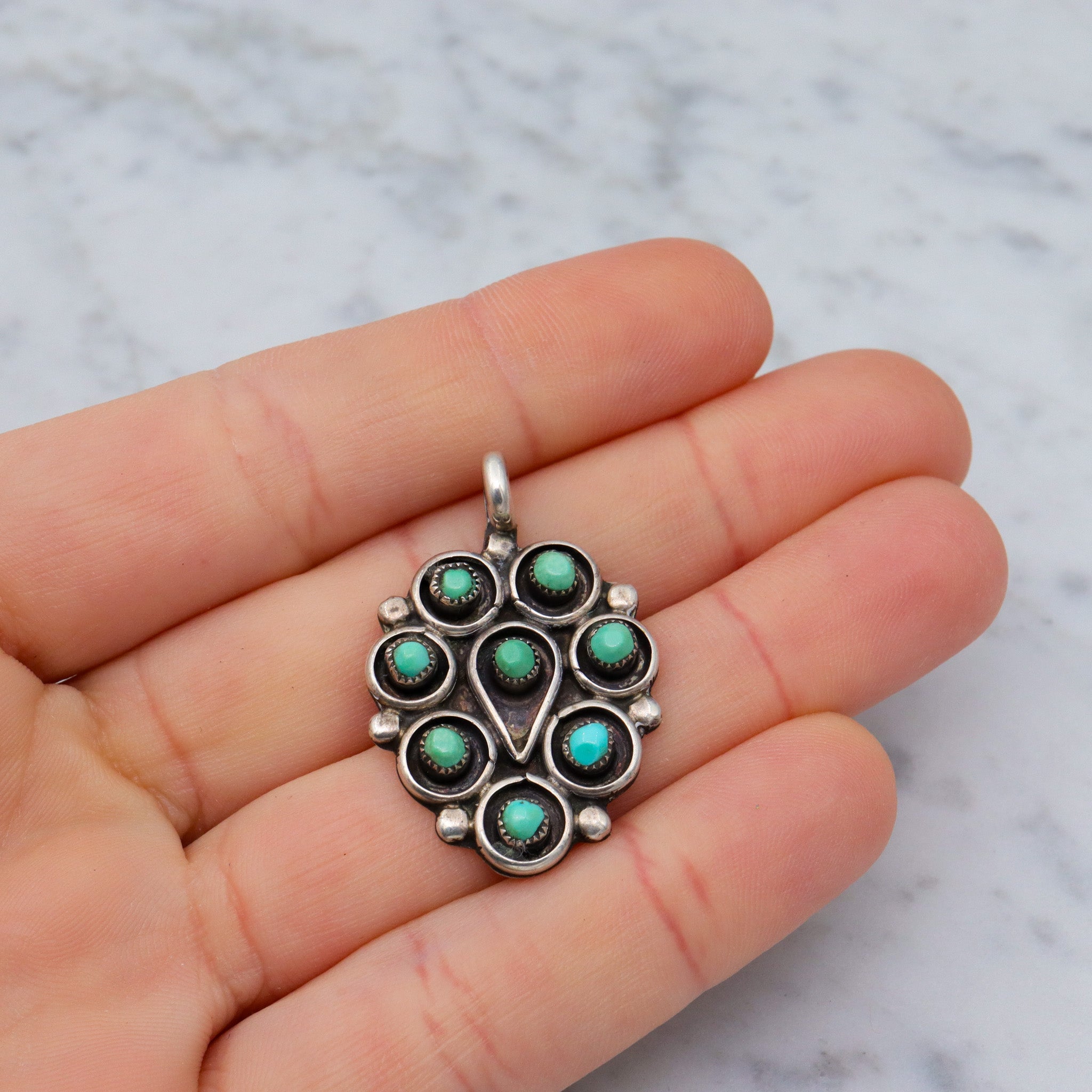 Vintage Zuni sterling turquoise petit point pendant